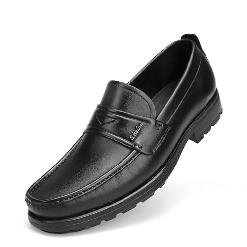 Image of Mens Leather Tassel Loafer, Classic Luxury Smooth Upper Tassel Slip-on Penny Loafer for Mens, Black