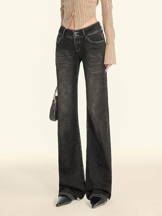 EMMIOL Women's Mid Low Rise Flare Jeans Stretchy, Y2k Boyfriend Bootcut Baggy Denim Pants - Image 3