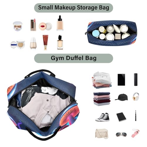 Large Travel Duffel Bag, Mushroom Colorful Sports Tote Gym Bag, Shoulder Weekender Overnight Bag for Women Men, Carry On Luggage with Toiletry Bags4