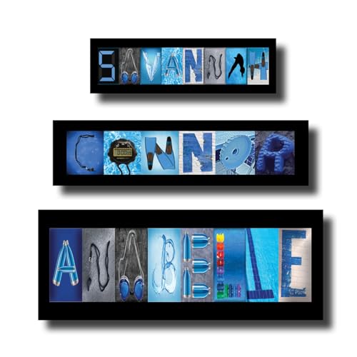 Swimming Personalized Name Letter Art, Sport Room Decor, Team Gifts, Coaches Gift, Custom Name Sign, Alphabet Photography, Retirement, End of Season, (Black Background)