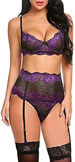 Avidlove Women Lace Lingerie Set with Garter Lace Teddy Bodysuit 2 Piece Lingerie
