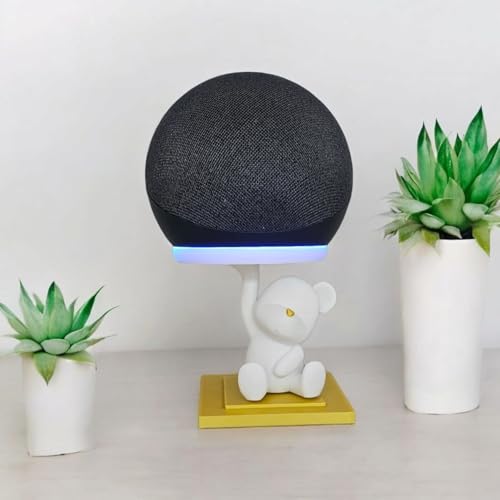 Suporte Alexa Echo Dot 4 e Echo Dot 5. Tema Urso - Presente, decoração criativa, ursinho, estilo música, som, stand de mesa Amazon