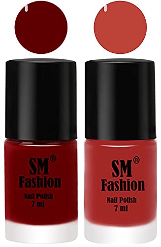 Image of Long Lasting Nail Polish | Nail Paint Combo 7 ml Each) - Set of 2 Dark Red-Dark Nude
