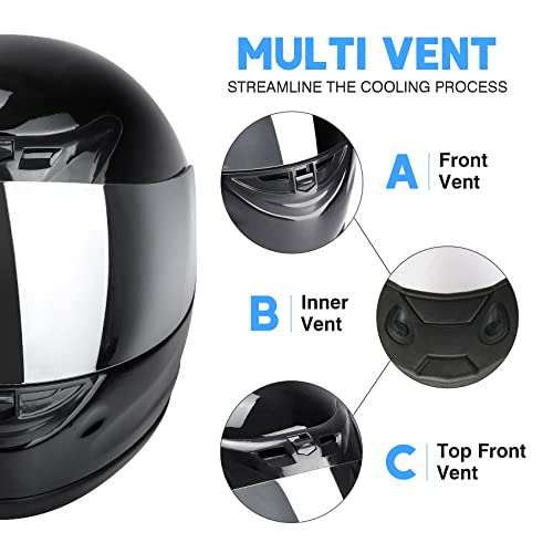 Image of SLMOTO Full Face Motorcycle Helmet Gloss Black Street Bike DOT Approved | Glossy Black Full Face Motorcycle Helmets for Men Women. Breathable Multi-Ventilation Design Riding Gear. Large Size Pad