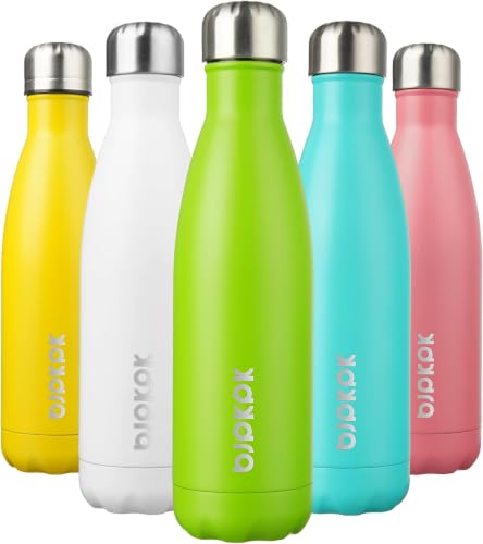 Image of BJPKPK Insulated Water Bottles -17oz /500ml -Stainless Steel Water bottles, Sports water bottles Keep cold for 24 Hours and hot for 12 Hours,BPA Free water bottles,Green (Pack of 5)