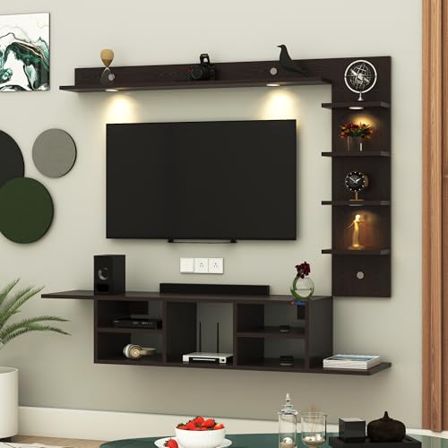 Image of Anikaa LED Light TV Unit Wall Mounted TV Unit Wall TV Stand TV Entertainment Unit TV Cabinet for Living Room, Set Top Box Stand - Wenge (D.I.Y - Do-It-Yourself) Ideal for up to 50 inch inches