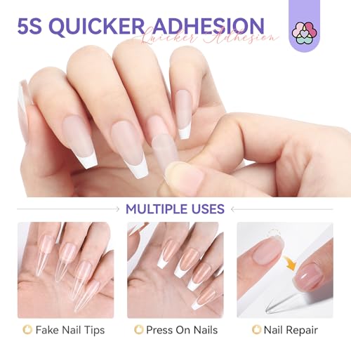 Image of SAVILAND Nail Glue for Acrylic Nails Press On: 5S Fast-Drying Nail Adhesive Strong 0.18 Oz. Nail Tip Glue Extra Strength Nail Gel Glue Castor Oil Vitamin E Hypoallergenic for Nail Tips No Cure Salon