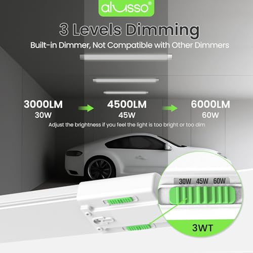 Image of ALUSSO LED Shop Lights 4FT for Garage, 6000LM Super Bright, Adjustable 2700K-6500K Color Temperature, 120V, Warm to Cool Daylight Linkable Shop Lights for Workshop, 2 Pack