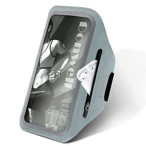DONWELL Cell Phone Armband for iPhone 11 Pro Max XR XS X 8 7 Galaxy S20 Ultra S20+ S10+ S9 Note 20 Ultra A51 Up to 7'', Water Resistant Running Phone Holder with Airpods Bag for Walking Hiking (Gray)