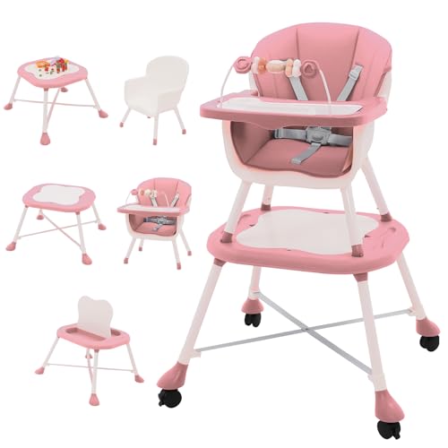 Arkyomi 5 en 1 tronas de bebe,portatil trona con ruedas/Plato llano extraíble,tronas de bebé con niños mesa