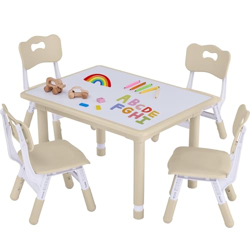 GITAWUSA Toddler Table and Chair Set, Height Adjustable-Upgrade Kids Table and 4 Chairs for Ages 3-8, Multi-Activity Toddler Play Table with Graffiti...