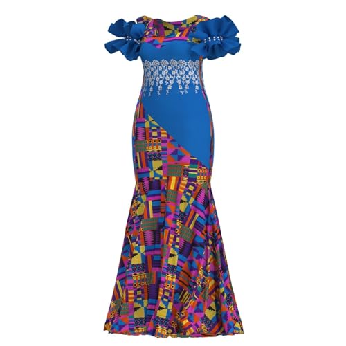 Image of iooiooi Womens Elegant Ankara Maxi Mermaid Dress Lace Decorated African Gowns