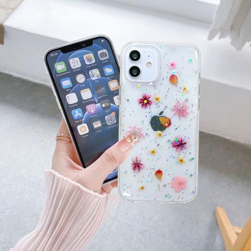 Coque iPhone 12 Pro transparente paillettes fleurs de cerisier rose - 4