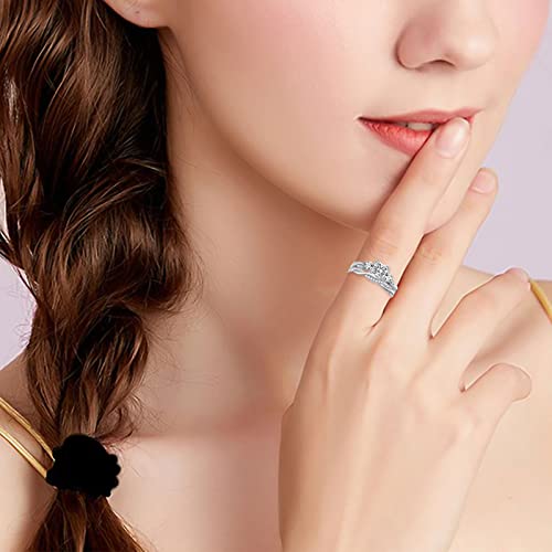 Princess Cut Wedding Ring Sets For Women Bridal Sets Engagement Ring Set, 1-1/2 Carat(Ctw) Moissanite Twisting Infinity Pave Set 925 Sterling Silver 10K 14K 18K Gold Free Engraving (Style 5) #TOP1