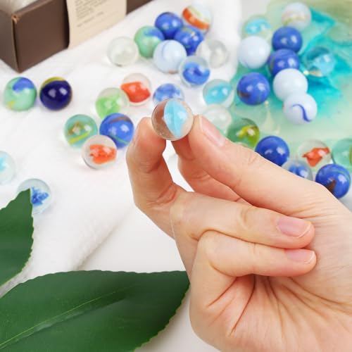 image for 3 otters 110PCS Marbles in A Box，Glass Marbles Bulk 0.63inch Assorte