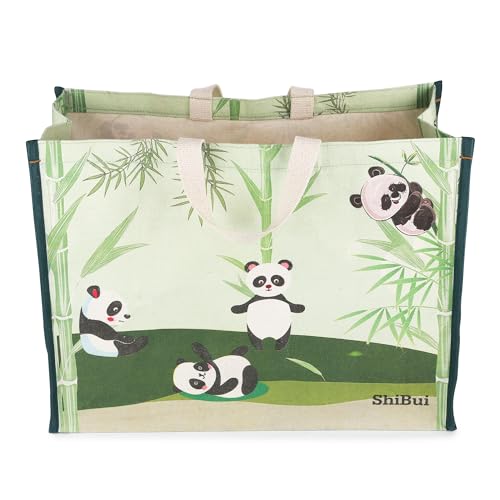 Image of SHIBUI Big Heavy Duty Large Eco Waterproof Cotton Canvas Cloth Grocery Shopping Bag for Men Ladies Vegetable Milk Fruits with Hand Carry Handle Lunch Box Jhola Tote Bags (3, Panda Print)
