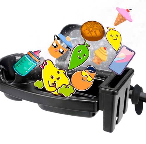 Universal Stroller Snack Tray, 3 in 1 |Stroller Cup Holder| Phone Holder |Snack Trays with Dust Cover | Silicone Arms Grip Bumper Bar Stays in Place Suitable for All Stroller Accessories