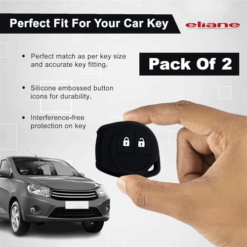 Image of Eliane Silicone Car Key Cover 2 Button Compatible with Maruti Suzuki Baleno Grand Vitara XL6 Swift Brezza Ertiga Dzire Celerio Ciaz SX4 Ignis S Presso S Cross Fronx Alto Ritz (Black-2Pcs)