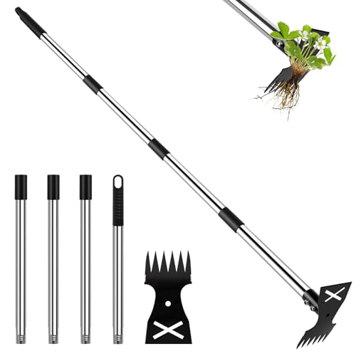 NUTKIT Weed Remover Tool with Long Handle, 150cm Weed Puller Tool, 2 in 1 Manual Weed-rake and Garden Hoe, Heavy Duty Weeding Pull for Yard Lawn Patio Garden (With a pair of glove) - Image 8