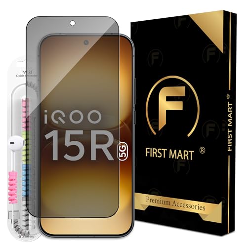 Image of FIRST MART Privacy Tempered Glass for iQOO 15R With Cable Guard & Installation Kit | Anti-Spy 9H Screen Protector, Edge-to-Edge, Case-Friendly | Black