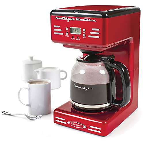 Nostalgia Retro 12-Cup Programmable Coffee Maker With LED Display, Automatic Shut-Off & Keep Warm, Pause-And-Serve Function, Red & Retro Countertop Microwave Oven - Large 800-Watt - 0.9 cu ft - Image 4