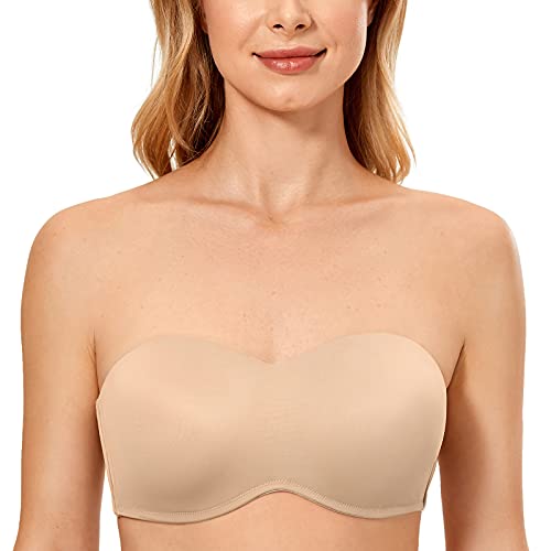 Delimira Women's Strapless Bra Underwire Non Padded Minimiser Plus Size Bandeau Seamless Bra Cashew 46D