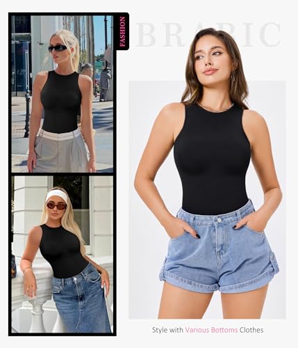 Brabic NEW AD6465 SHAPEWEAR TUMMY CONTROL Black Bodysuits For Women Shapewear Tummy Control Seamless Body Shaper Crew Neck Sleeveless Tank Top Bodysuit thumb #6