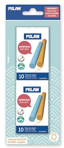 MILAN Blíster 2 cajas 10 tizas redondas de colores antipolvo 1