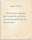 Lone Star Art Mark Twain - The Two Most Important Days - 11x14 Unframed Typography Book Page Print - Great Inspirational and Motivational Gift and Decor