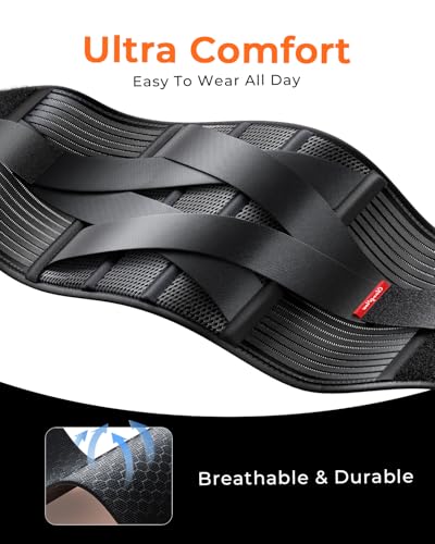 Ultra Breathable Work Back Brace for Men & Women [Upgraded Medical-Grade Support] Lower Back Support Belt with Removable Suspenders - Pain Relief for Lifting, Warehouse, Construction, Moving
