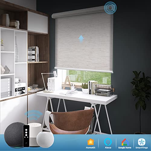 Smartwings Motorized Light Filtering Shades, Work With Homekit Alexa Smartthings Google, Linen Translucent, Auto Window Shade Rechargeable, For Home Office, Customized Size, White #TOP1