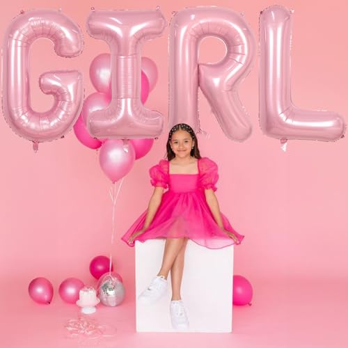 Image of 40 Inch Pastel Pink GIRL Balloons, Large Pearl Pink Girls Balloon Letters, Light Pink GIRL Mylar Banner Sign Alphabet Balloon for Girls Birthday Baby Shower Gender Reveal Party Decoration Supplies