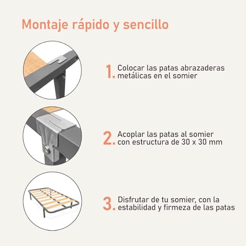 Miniatura 4 de Amuéblate Online - Somier De Láminas Estructura 30x30mm Sin Patas, Estabilidad Y Robustez, Tubo Acero 30 X 30 Mm, Pintura Epoxi Gris, 90x190