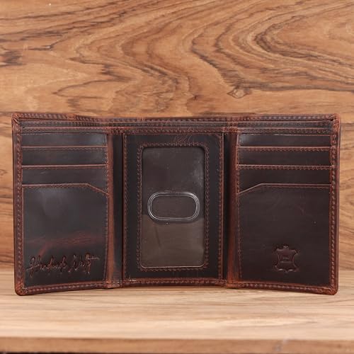 Image of Trifold Wallet for Men, Full Grain Cowhide Leather, RFID Blocking, Gifts for Men (Brown with US Flag)