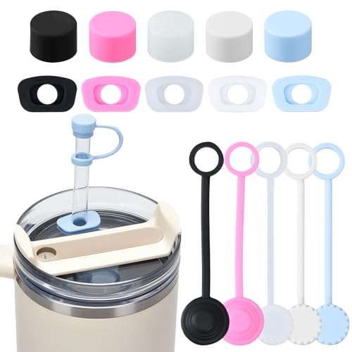 Tibapla 15 Pezzi Copertura per Cannuccia in Silicone, Tappo di Cannuccia a Prova di Perdite per Stanley Cup H2.0 40oz/30oz, Tappi per Cannuccia in Silicone, Set di Stanley Cup Accessori