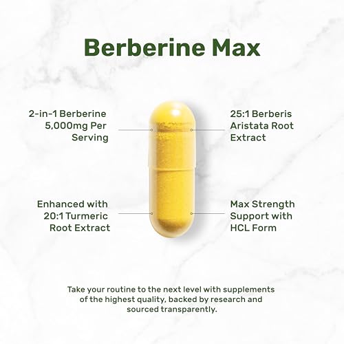 Berberine Max Supplement with Turmeric, 5,000mg Per Serving, 240 Veggie Capsules – 97% Pure Berberine HCL – 25:1 Berberine Root Extract – Vegetarian Friendly, Non-GMO - Image 4