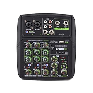 geluidsversterker 4-kanaals audio mixer mengconsole LED Scherm ingebouwde geluidskaart USB BT Aansluiting met 2-band Eq Vertraging krijgen