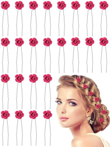 Épingles à cheveux rose bordeaux anti-glisse en U pour faire tenir un chignon de mariage, x24