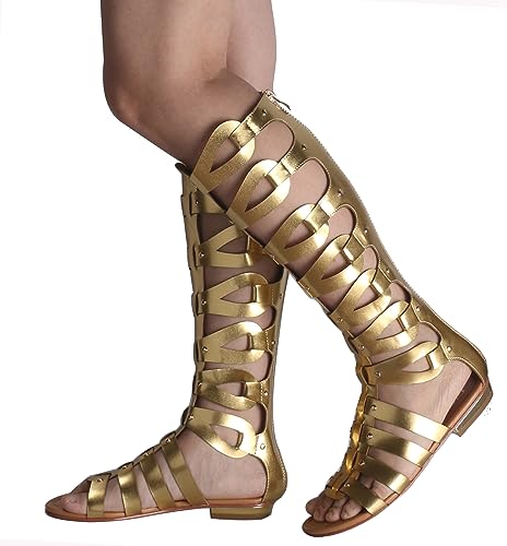 Image of Hanfike Knee High Sandals for Women Gladiator Cut Out Summer Roman Boots