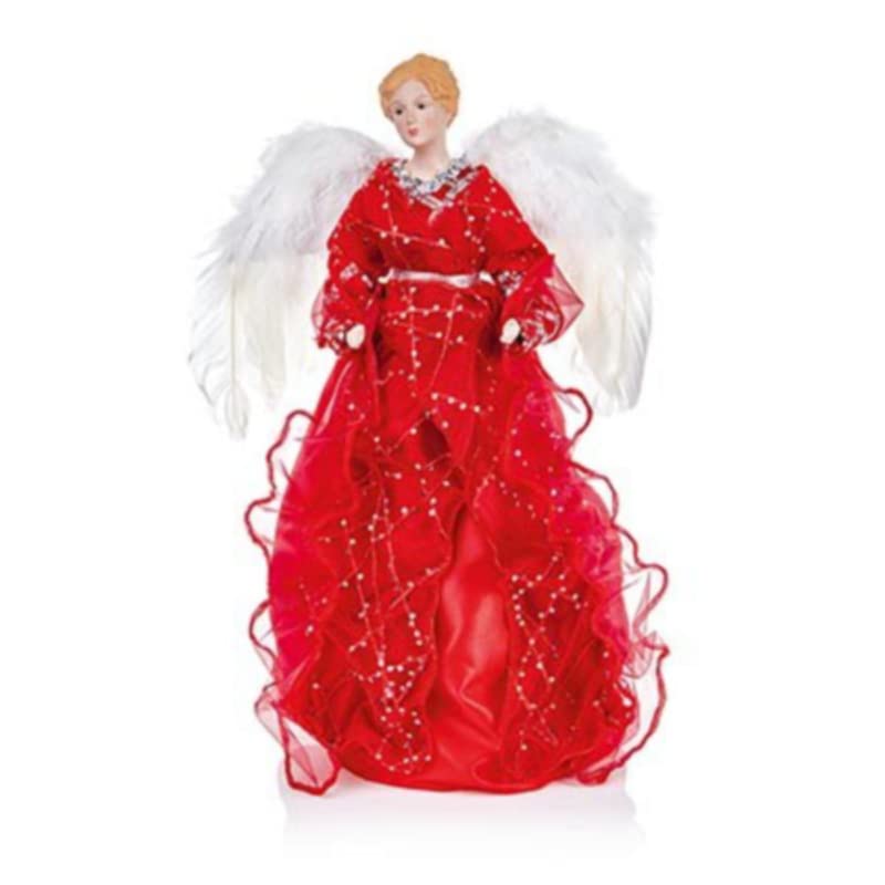 Christmas Artificial Tree Topper Tall with Feather Wings Fairy Angel Freestanding Indoor Decoration Home Festive Party Xmas Ornament Holiday Supplies Gift Joy (45cm Red Wing Angel AC205732R)
