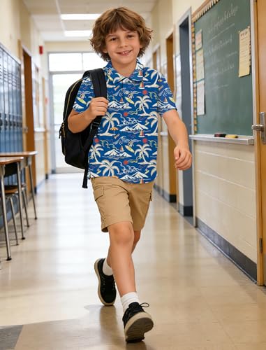 Rioofinx Boys Polo Shirt Hawaiian Golf Polos Shirts Performance Dry Fit Collared Shirt Aloha Printed Clothes CLZ01 7-8T — view 6
