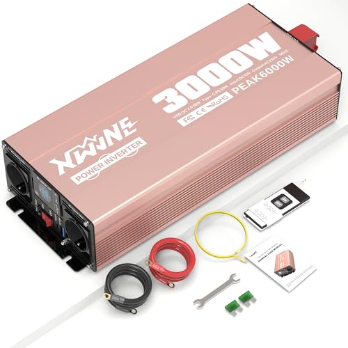 XWJNE Inverter 12V 220V/230V Onda Sinusoidale Pura 3000W, Convertitore di Tensione con 2 Prese CA, 1 Porte USB-A e 1 Porte USB-C, Display LCD, Telecomando 5M, per Camper, Camion, Casa e Emergenza