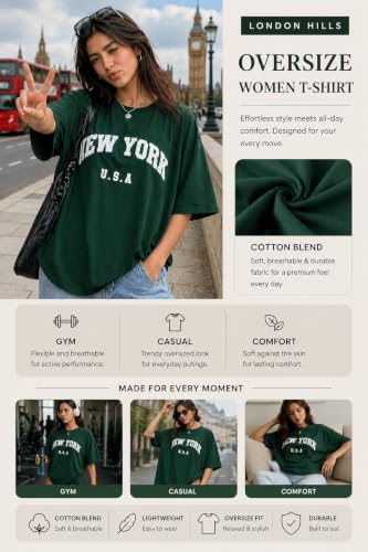 Image of London Hills Oversized Tshirt for Woman | t Shirt for Woman Oversized Fit Printed Round Neck | Tops for Woman's | Women t Shirt Loose Fit Drop Shoulder | t Shirts for Women | Western Tops