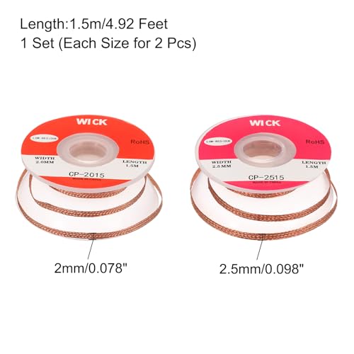 Image of MECCANIXITY Solder Wick Braid No-Clean Desoldering Wick Braid 0.08 /0.1 Inch Width 5 Feet Length for Remove the Solder Electrical Components 1 Set