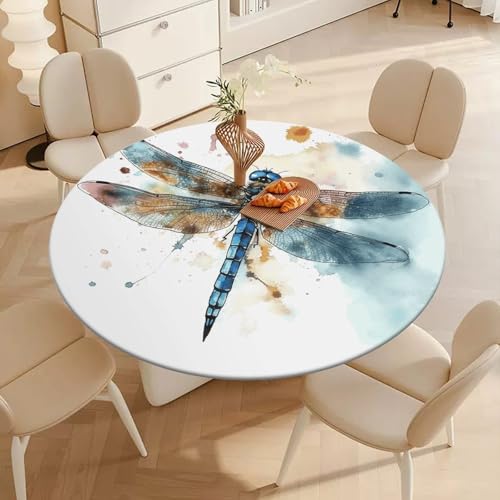 Nappe ronde élastique 130 cm libellule aquarelle imperméable - 3