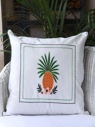 Image of Tropical Essence Embroidered Cushion Cover for Sofa & Living Room | Decorative Throw Pillow Cover for Couch & Bedroom | Hidden Zipper Closure | Pack of 1