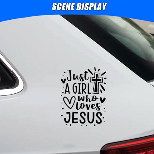 Image of Just A Girl Who Loves Jesus Decal Car Sticker, 6.1 inchx4.6 inch Jesus Cross Vinyl Sticker Car Bumper Decal, Waterproof Auto Exterior Decoration Decals for Cars, Truck, Wall, Window, Laptop (Black)