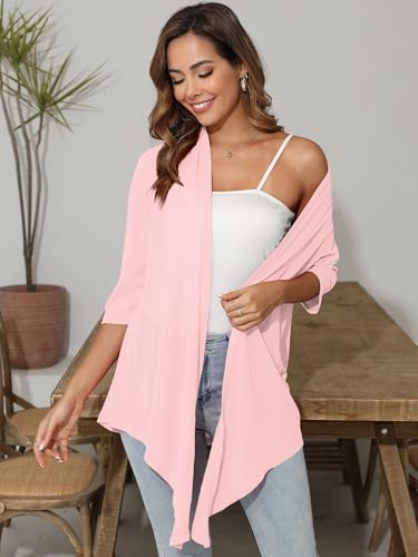 Image of Women's Lightweight Open Front Cardigans Short Sleeve Casual Soft Sheer Cardigan S-2XL with Pockets