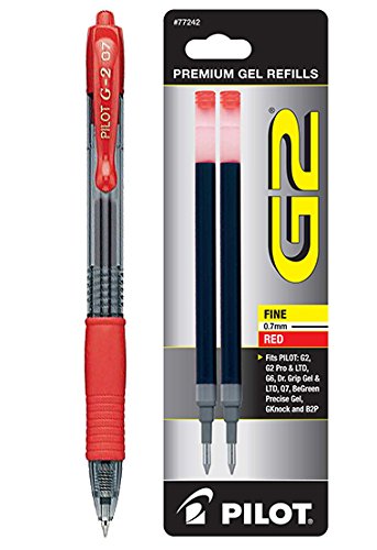Bolígrafo Pilot G2 Tinta Gel Rojo Punto Fino 1 unidad y 2 recambios