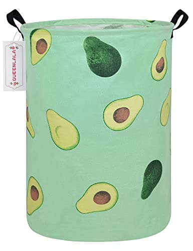 Image of QUEENLALA Large Storage Basket,Laundry Hamper/Bathroom/Home Decor/Collapsible Round Storage Bin,Boys and Girls Hamper/Boxes/Clothing(Round-Green avocado)